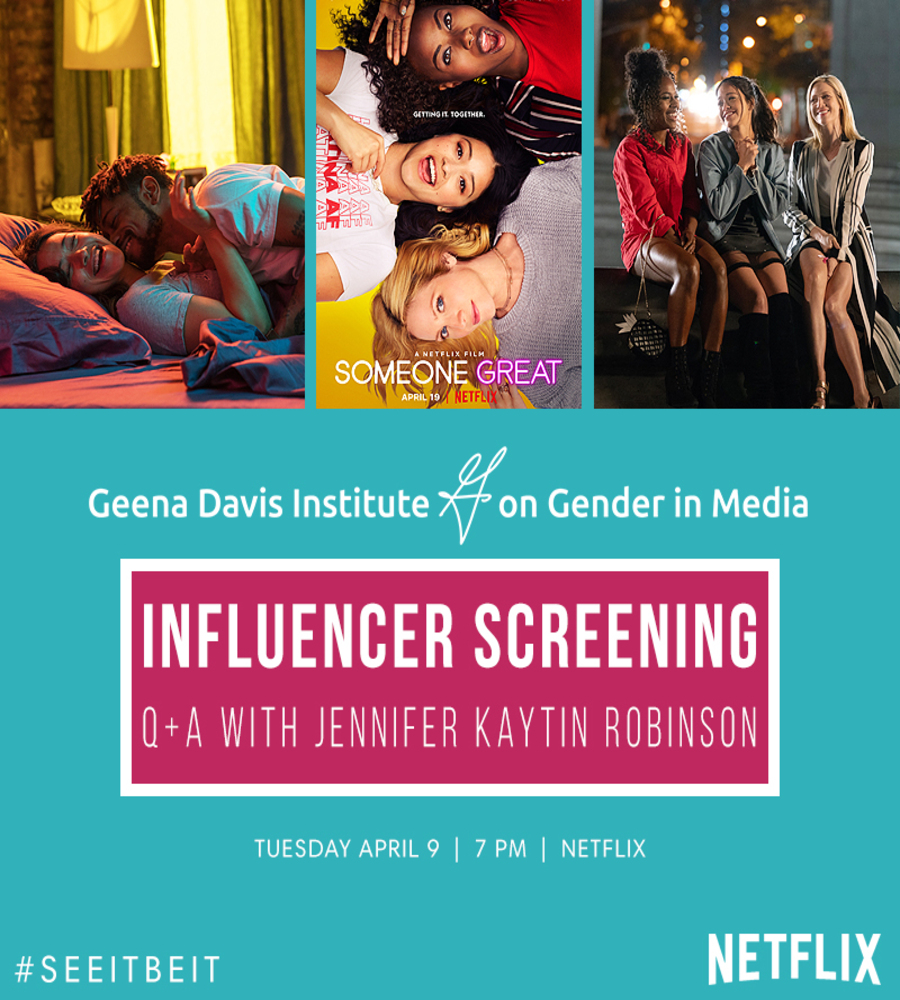 Digital invitation for the Geena Davis Institute screening of the Netflix film Someone Great.