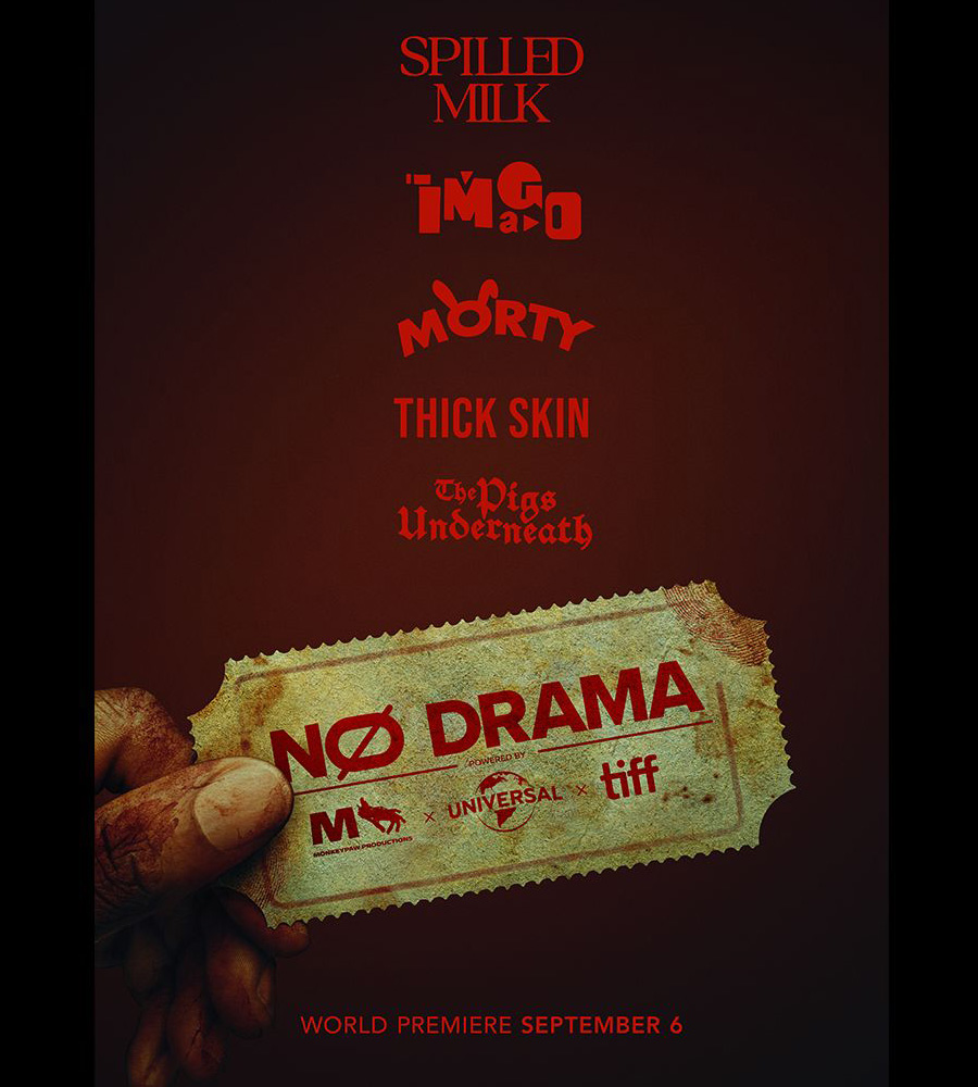 Poster for Jordan Peele’s No Drama initiative with Monkeypaw, Universal, and TIFF promoting emerging horror filmmakers.