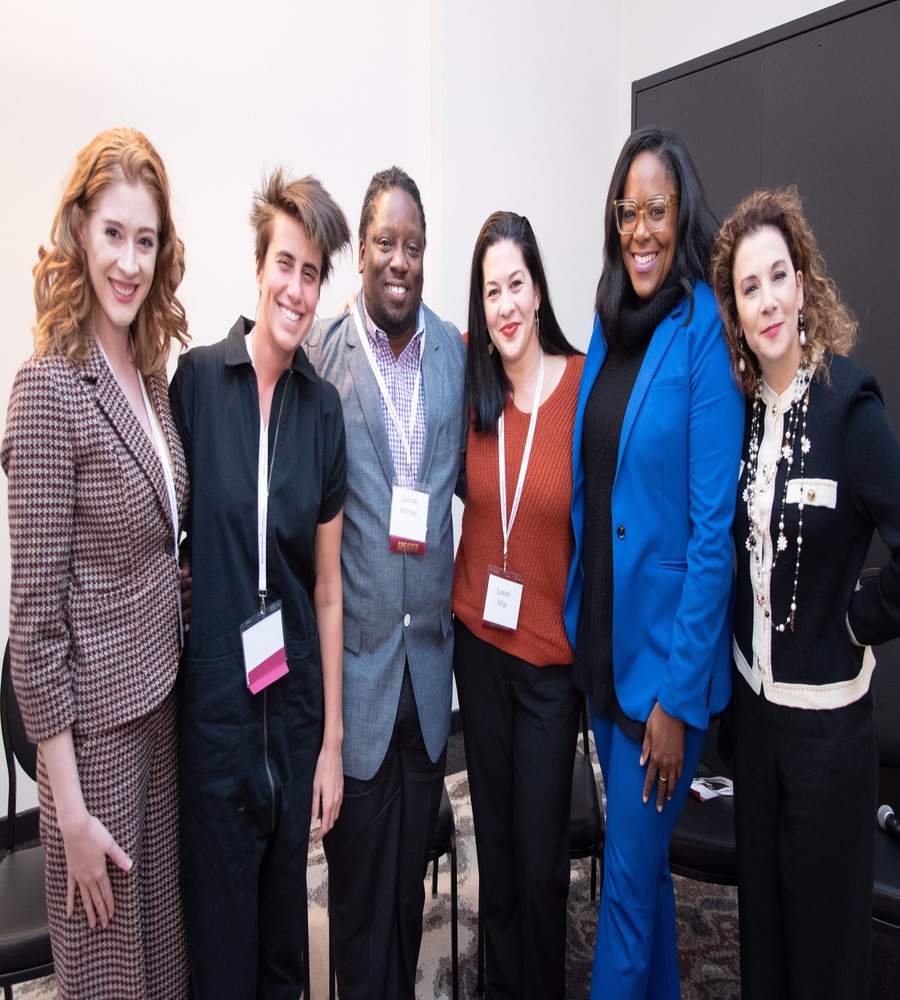 Panelists and Geena Davis Institute leaders pose together at the 2019 See Jane Salon in Chicago, focused on intersectionality in media, leadership, and advertising.